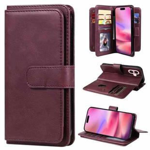 For iPhone 16 Multi-Function Wallet 10 Card Slots Leather Phone Case(Claret)