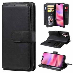 For iPhone 16 Multi-Function Wallet 10 Card Slots Leather Phone Case(Black)