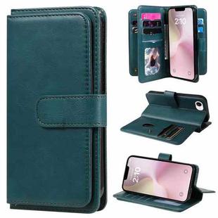 For iPhone SE 2024 Multi-Function Wallet 10 Card Slots Leather Phone Case(Dark Green)