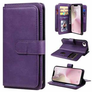 For iPhone SE 2024 Multi-Function Wallet 10 Card Slots Leather Phone Case(Violet)