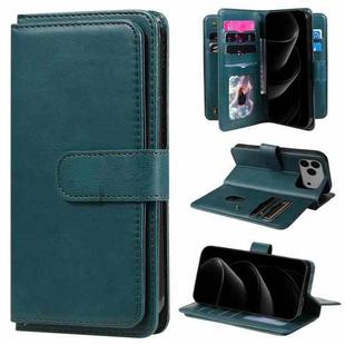 For iPhone 17 Pro Max Multi-Function Wallet 10 Card Slots Leather Phone Case(Dark Green)