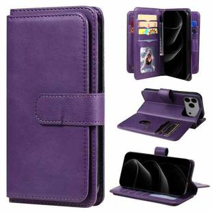 For iPhone 17 Pro Max Multi-Function Wallet 10 Card Slots Leather Phone Case(Violet)