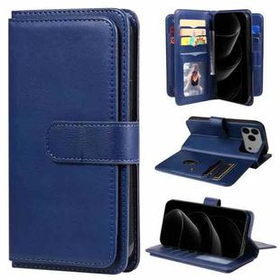 For iPhone 17 Pro Max Multi-Function Wallet 10 Card Slots Leather Phone Case(Dark Blue)