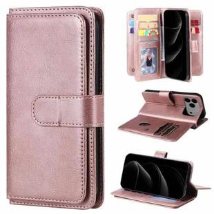 For iPhone 17 Pro Max Multi-Function Wallet 10 Card Slots Leather Phone Case(Rose Gold)