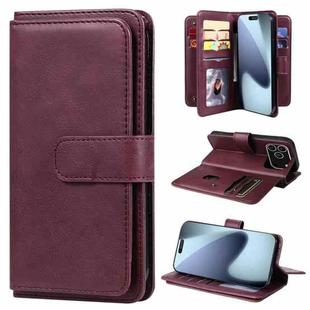 For iPhone 17 Pro Multi-Function Wallet 10 Card Slots Leather Phone Case(Claret)