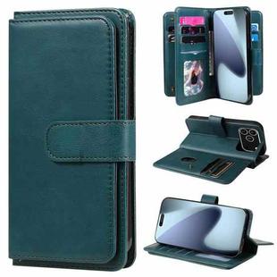 For iPhone 17 Pro Multi-Function Wallet 10 Card Slots Leather Phone Case(Dark Green)