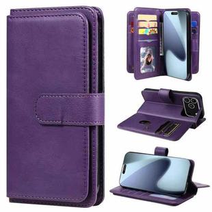 For iPhone 17 Pro Multi-Function Wallet 10 Card Slots Leather Phone Case(Violet)