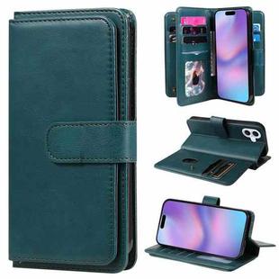 For iPhone 17 Multi-Function Wallet 10 Card Slots Leather Phone Case(Dark Green)