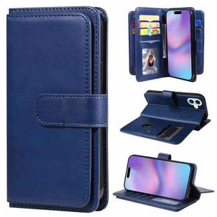 For iPhone 17 Multi-Function Wallet 10 Card Slots Leather Phone Case(Dark Blue)