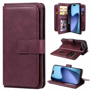 For iPhone 17 Air Multi-Function Wallet 10 Card Slots Leather Phone Case(Claret)