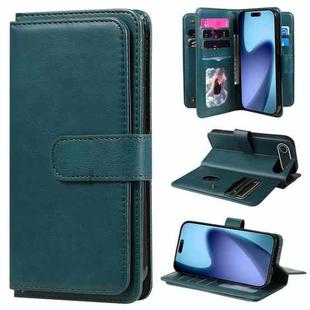 For iPhone 17 Air Multi-Function Wallet 10 Card Slots Leather Phone Case(Dark Green)