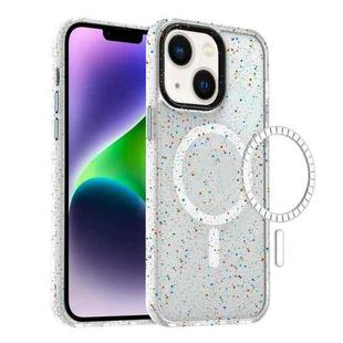 For iPhone 14 Plus Colorful Ink-splash Magsafe PC Hybrid TPU Phone Case(White)