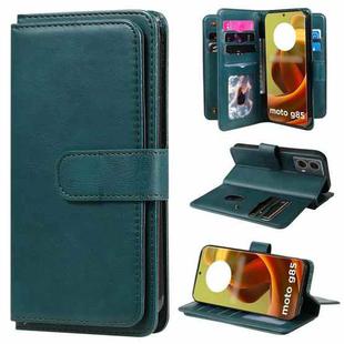 For Motorola Moto G85 Multi-Function Wallet 10 Card Slots Leather Phone Case(Dark Green)