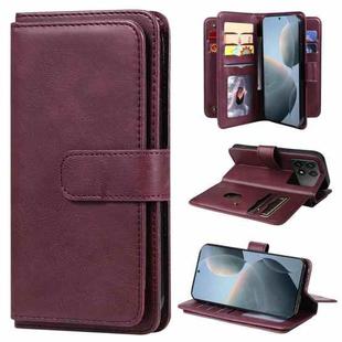 For Redmi K70 Multi-Function Wallet 10 Card Slots Leather Phone Case(Claret)