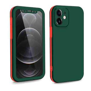 For iPhone 12 mini Two Color Full Protective 3-in-1 Phone Case(Dark Green)