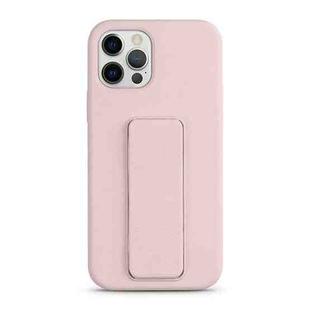 For iPhone 12 Pro Liquid Silicone Holder Phone Case(Sand Pink)