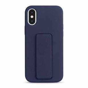 For iPhone XS / X Liquid Silicone Holder Phone Case(Midnight Blue)