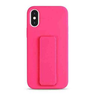 For iPhone XS / X Liquid Silicone Holder Phone Case(Brilliant Pink)