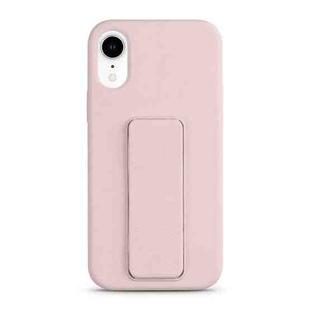 For iPhone XR Liquid Silicone Holder Phone Case(Sand Pink)