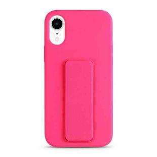 For iPhone XR Liquid Silicone Holder Phone Case(Brilliant Pink)