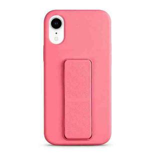 For iPhone XR Liquid Silicone Holder Phone Case(Rose Pink)