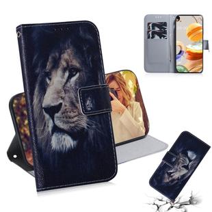 For LG K61 Coloured Drawing Horizontal Flip Leather Case, with Holder & Card Slots & Wallet(Lion)