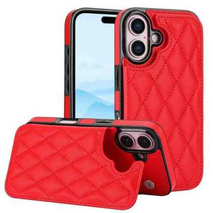 For iPhone 16 Double Buckle Rhombic PU Leather Phone Case(Red)