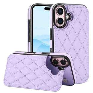 For iPhone 16 Double Buckle Rhombic PU Leather Phone Case(Purple)