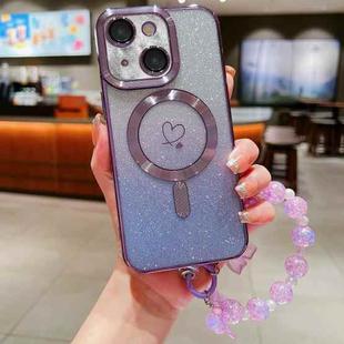 For iPhone 15 Loves Gradient Glitter Bracelets Carbon Fiber Magsafe TPU Phone Case(Purple)