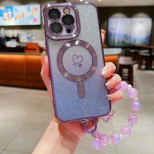 For iPhone 14 Pro Max Loves Gradient Glitter Bracelets Carbon Fiber Magsafe TPU Phone Case(Purple)