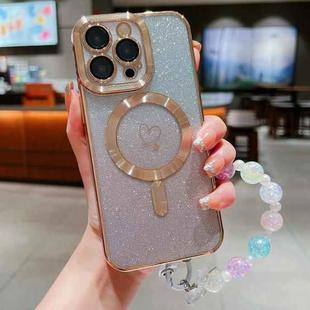 For iPhone 12 Pro Max Loves Gradient Glitter Bracelets Carbon Fiber Magsafe TPU Phone Case(Gold)