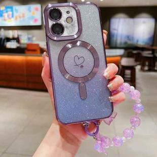 For iPhone 11 Loves Gradient Glitter Bracelets Carbon Fiber Magsafe TPU Phone Case(Purple)
