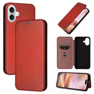 For iPhone 16 Plus Carbon Fiber Texture Flip Leather Phone Case(Brown)