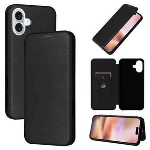 For iPhone 16 Carbon Fiber Texture Flip Leather Phone Case(Black)