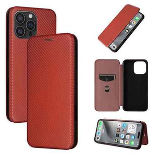 For iPhone 16 Pro Carbon Fiber Texture Flip Leather Phone Case(Brown)