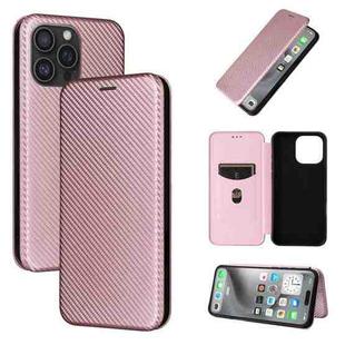 For iPhone 16 Pro Max Carbon Fiber Texture Flip Leather Phone Case(Pink)