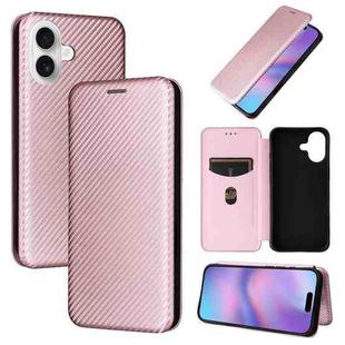 For iPhone 17 Carbon Fiber Texture Flip Leather Phone Case(Pink)
