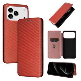 For iPhone 17 Pro Max Carbon Fiber Texture Flip Leather Phone Case(Brown)