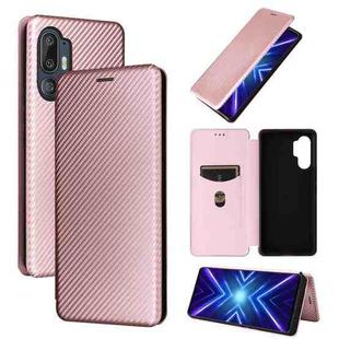 For HTC U24 Pro Carbon Fiber Texture Flip Leather Phone Case(Pink)