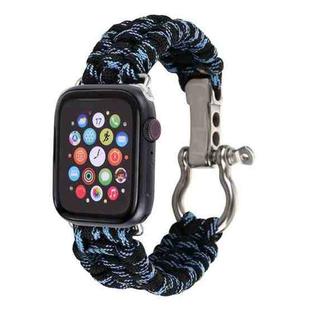 For Apple Watch Ultra 49mm / Series 8&7 45mm / SE 2&6&SE&5&4 44mm / 3&2&1 42mm Umbrella Cord Nylon Braided Watch Band(Blue Black)