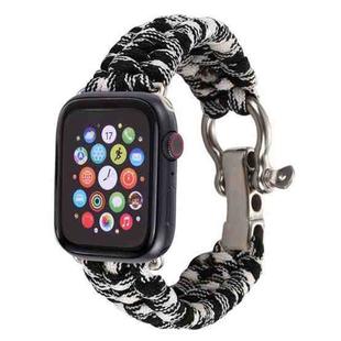 For Apple Watch Ultra 49mm / Series 8&7 45mm / SE 2&6&SE&5&4 44mm / 3&2&1 42mm Umbrella Cord Nylon Braided Watch Band(Black White)