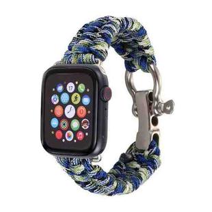 For Apple Watch Ultra 49mm&Watch Ultra 2 49mm / Series 9&8&7 45mm / SE 3&SE 2&6&SE&5&4 44mm / 3&2&1 42mm Umbrella Cord Nylon Braided Watch Band(Blue Green)