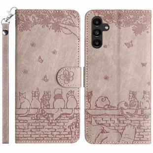 For Samsung Galaxy S25 5G Cat Embossing Pattern Leather Phone Case with Lanyard(Grey)