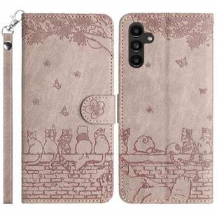 For Samsung Galaxy S25+ 5G Cat Embossing Pattern Leather Phone Case with Lanyard(Grey)