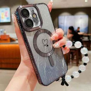 For iPhone 12 Loves Leaves Gradient Glitter Bracelets Carbon Fiber Magsafe TPU Phone Case(Black)