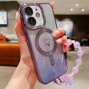 For iPhone 12 Loves Leaves Gradient Glitter Bracelets Carbon Fiber Magsafe TPU Phone Case(Purple)