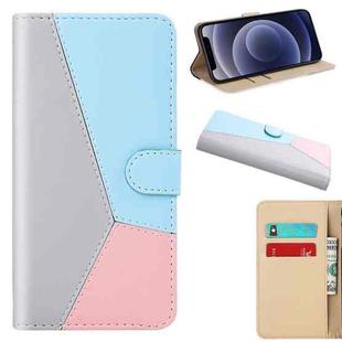 For iPhone 12 mini Tricolor Stitching Horizontal Flip TPU + PU Leather Case with Holder & Card Slots & Wallet(Grey)