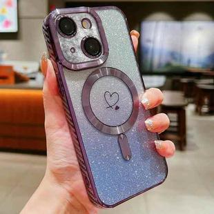 For iPhone 13 Loves Gradient Glitter Carbon Fiber Magsafe TPU Phone Case(Purple)