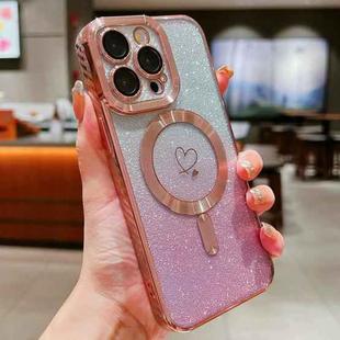 For iPhone 12 Pro Loves Gradient Glitter Carbon Fiber Magsafe TPU Phone Case(Pink)