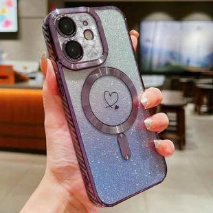 For iPhone 11 Loves Gradient Glitter Carbon Fiber Magsafe TPU Phone Case(Purple)